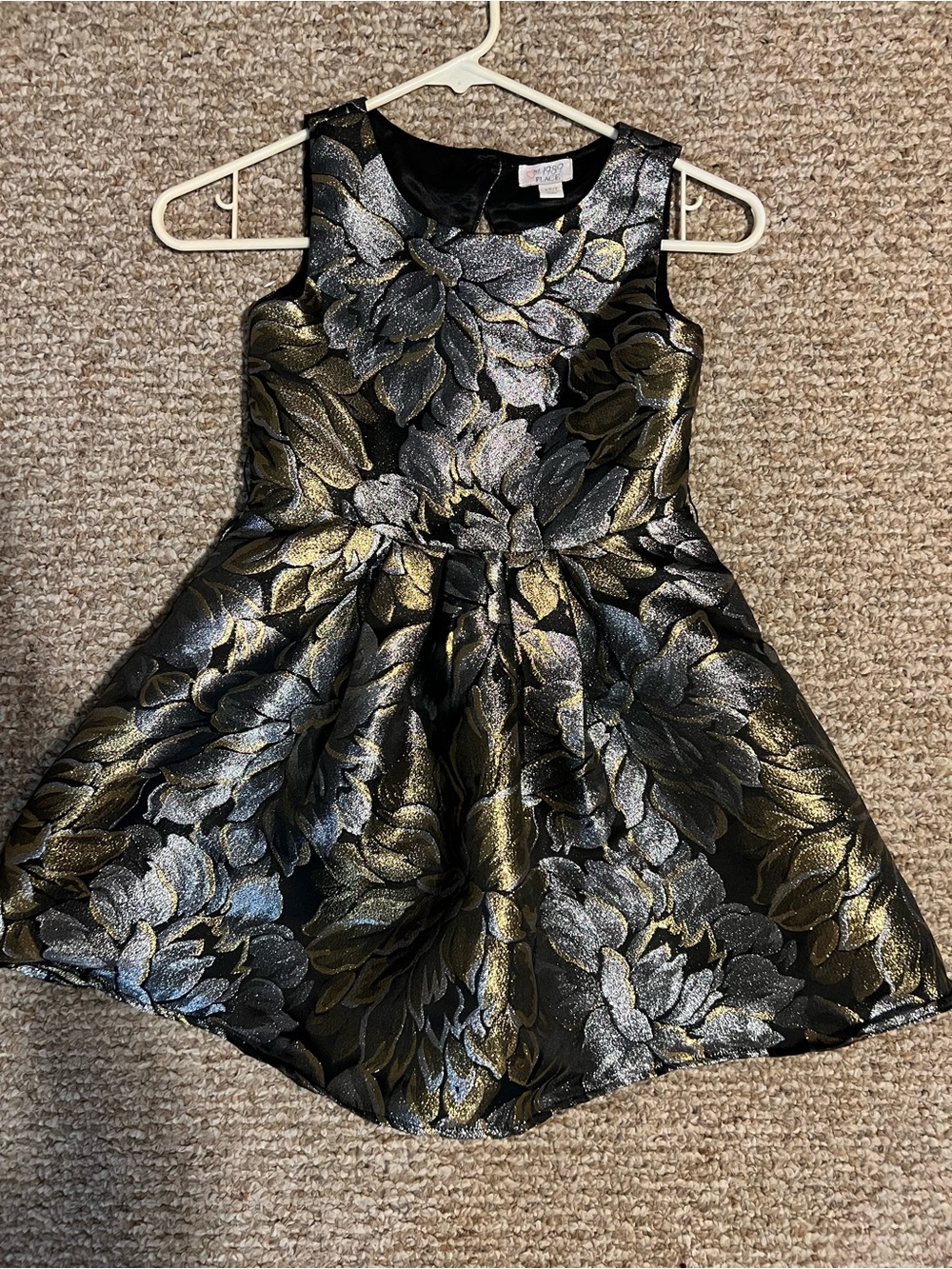 The Children's Place Black Dress with Gold & Silver Floral Jacquard Accents
